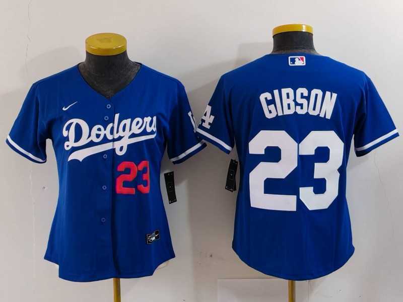 Womens Los Angeles Dodgers #23 Kirk Gibson Number Blue Cool Base Stitched Jersey